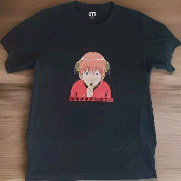 Uniqlo Gintama Manga Anime Kagura T-Shirt Black Adult Sz Medium 100% Cotton - Picture 1 of 10